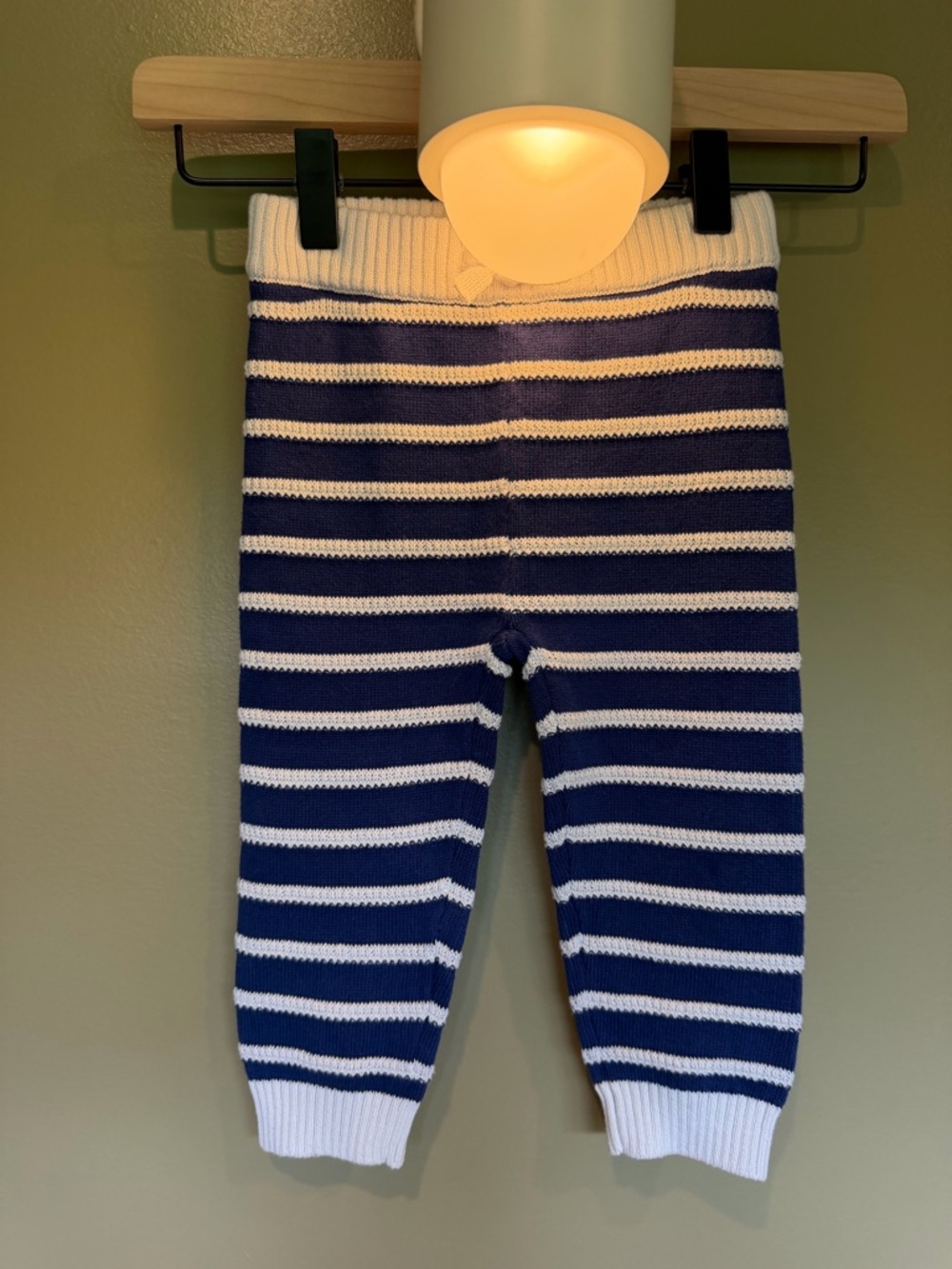 NWT Janie and Jack Navy and White Striped Knit Baby Pants SIZE 12-18mo